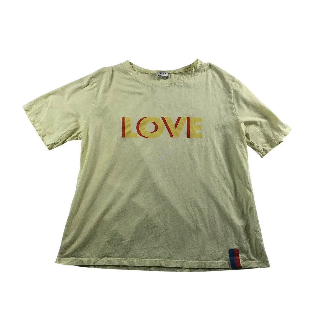 Kule Pale Yellow Love Graphic Cotton Short Sleeve T-Shirt Size Large